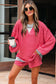 Red Stripe Drop Shoulder Baggy Pullover and Shorts Casual Set