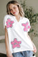 White Floral Applique Notched V-Neck Dolman Sleeve Top