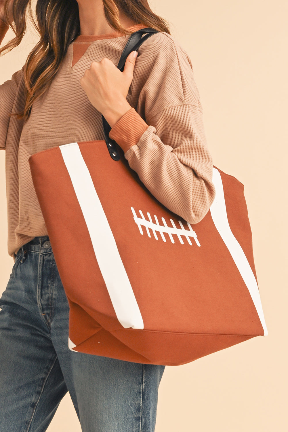 Foootball Pattern Canvas Large Tote Bag