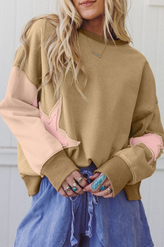 Star Patchwork Colorblock Oversized Sweatshirt