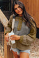 Green Mixed Texture Patchwork Exposed Seam Half Button Pullover Hooded Sweatshirt