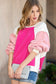 Rosy Colorblock Patchwork Plush Pullover Sweatshirt