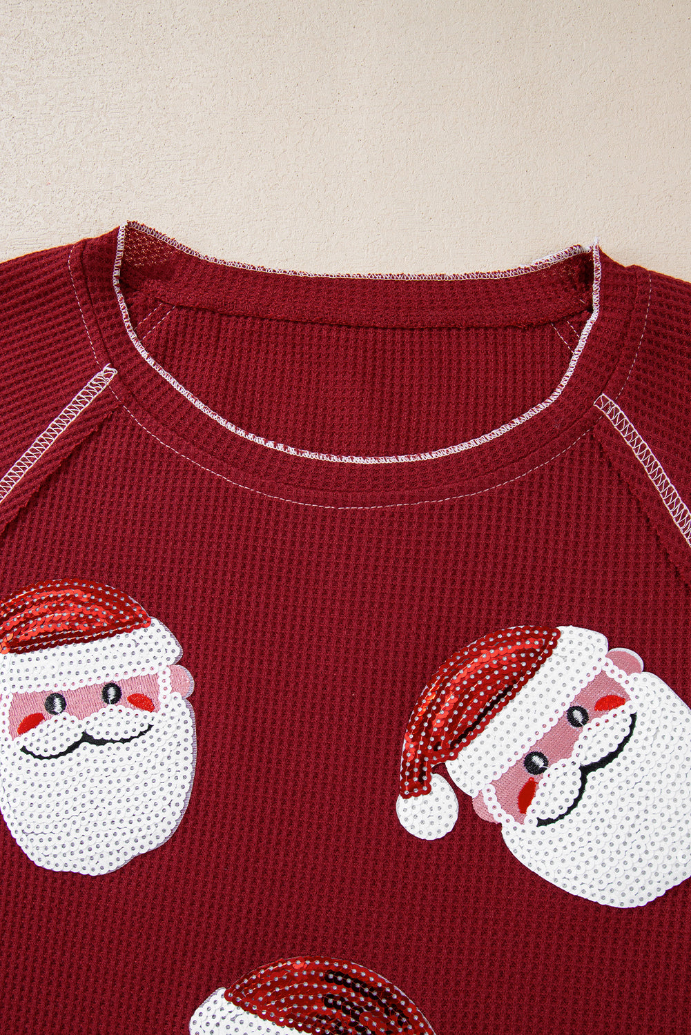 Red Sequin Santa Claus Graphic Patch Application Sweatshirt
