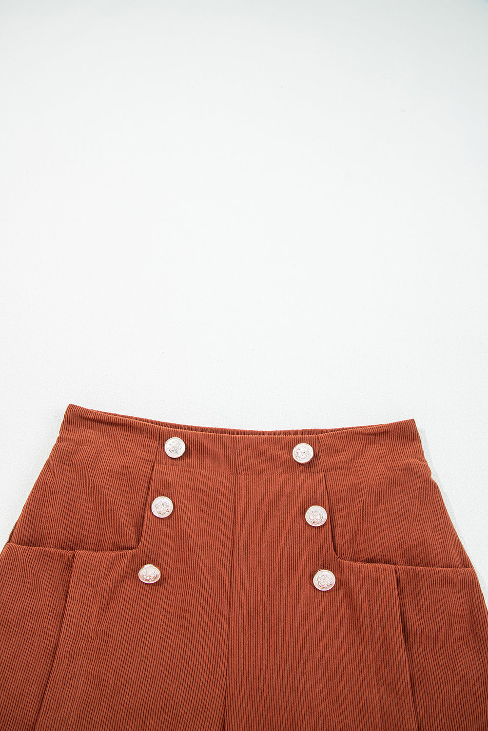 Clay Button Scalloped Edge High Waist Corduroy Shorts