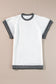 White Contrast Trim Round Neck Batwing Sleeve Knitted T Shirt