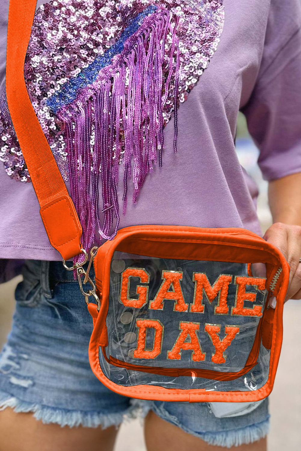 Fiery Red Chenille GAME DAY Pattern Clear Bag