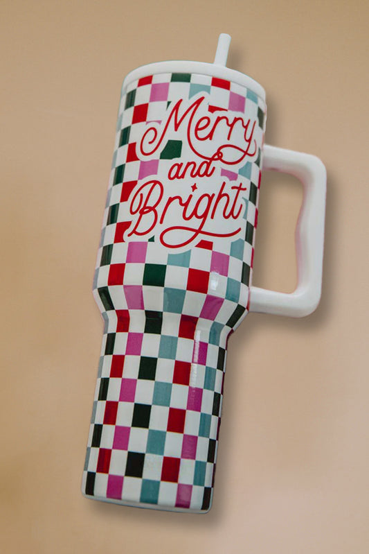 Red Merry and Bright Checkered Tumbler Cup