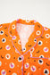 Orange Halloween Print Lapel Shirt and Pants Pajama Set