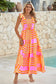 Pink Tie Strap Plaid & Striped Smocked Maxi Dress