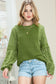 Green Eyelet Drop Shoulder Long Sleeve Pullover Sweater