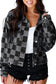 Black Checkered Patchwork Button Up Denim Jacket