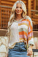 Beige Oversized Colorblock V-Neck Hooded Sweater