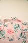 Pink Floral Print Frill V-Neck Pleated Sleeve Blouse