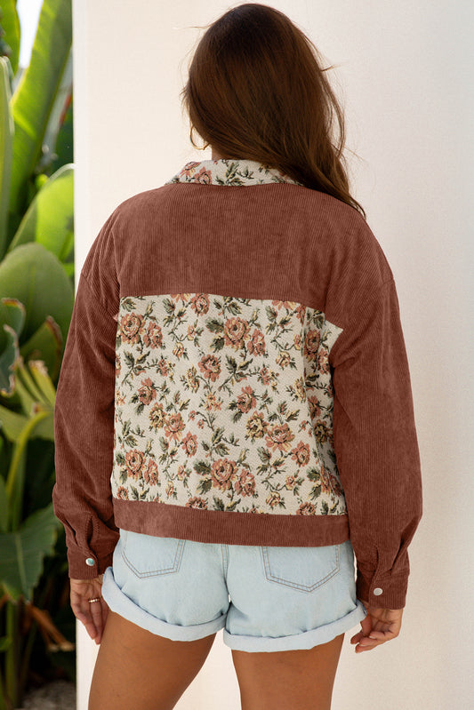 Ribbed Retro Floral Patchwork Shirt Style Jacket