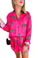 Hot Pink Animal Print Shirt and Drawstring Shorts Set