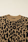 Light French Beige Ribbed Trim Round Neck Leopard Drop Shoulder Sweater