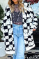 Black And White Halloween Plaid Ghost Pattern Mid length Knitted Cardigan