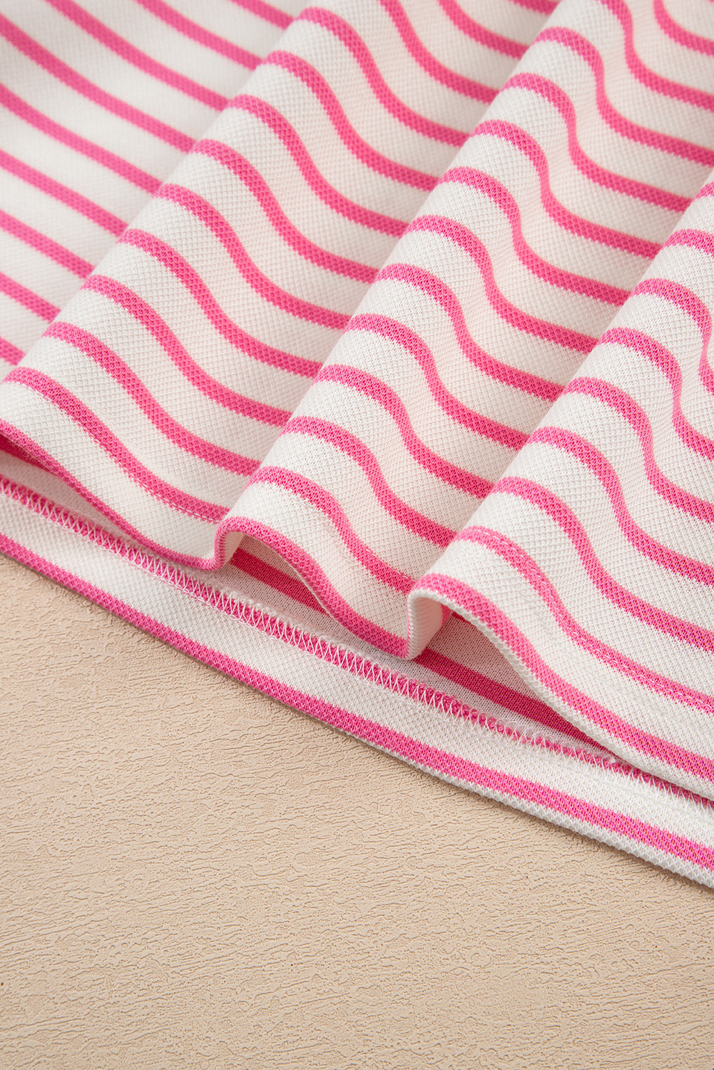 Pink Stripe Collared V-Neck Drop Shoulder Pullover and Skort Two Piece Set