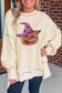 Black Glittering Pumpkin Wizard Graphic Exposed Seam Halloween Sweatshirt