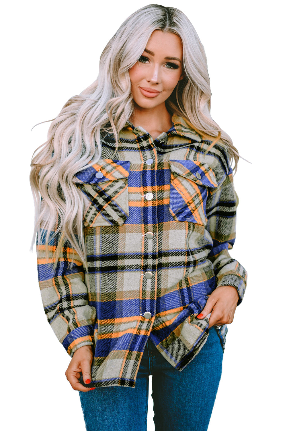 Red Plaid Button Front Pocket Shirt Shacket