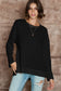 Black Plain Waffle Knit Drop Sleeve Side Slits Oversized Top