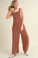 Gold Flame Buttoned Straps Ruched Wide Leg Jumpsuit