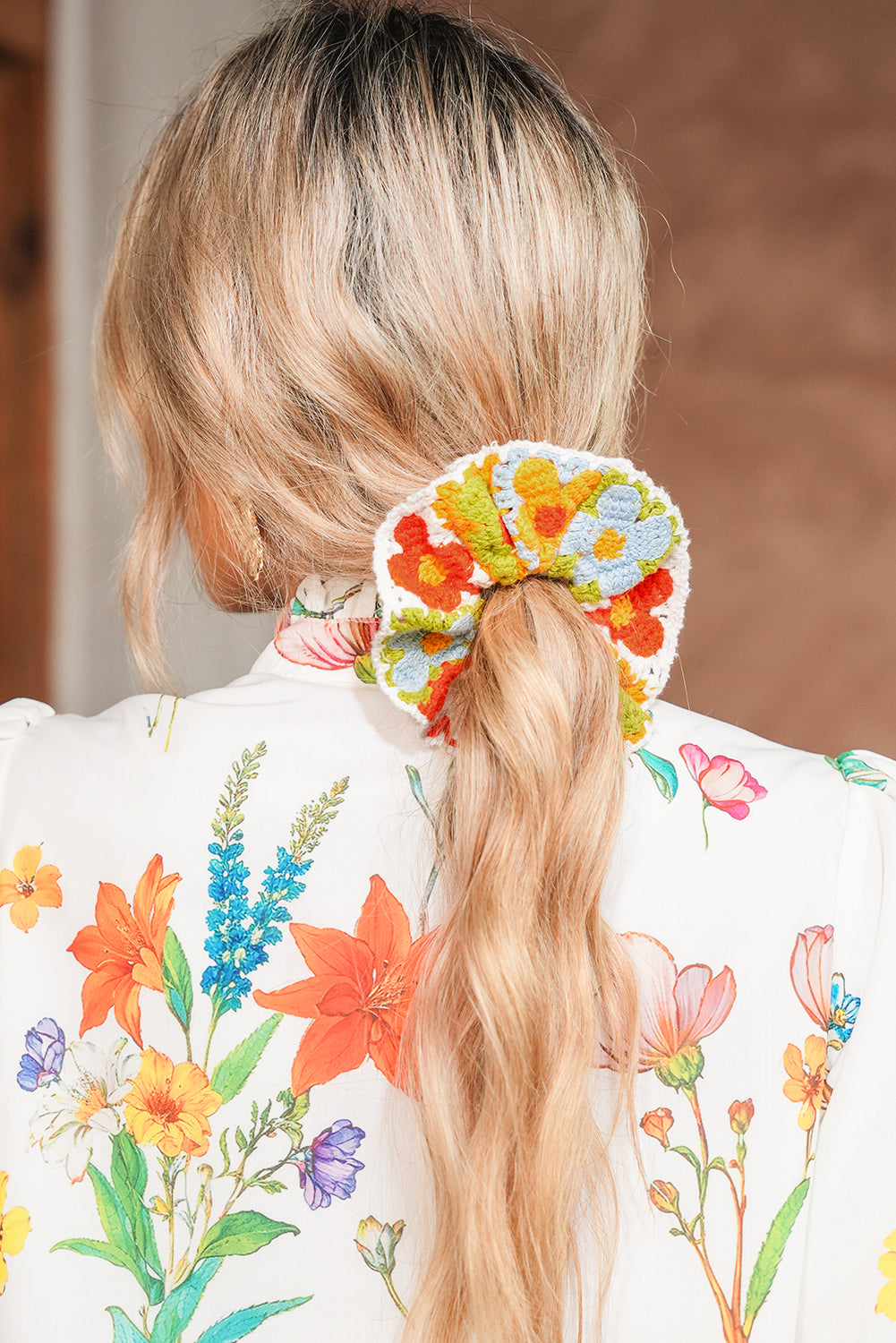 Yellow Crochet Flower Hair Scrunchie