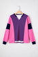 Pink & Navy Striped Colorblock V-Neck Long Sleeve Top