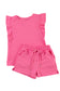 Bonbon Textured Ruffle Sleeve Tee and Drawstring Shorts Set