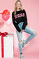 Black Valentine Shiny XOXO Letter Graphic Sweatshirt