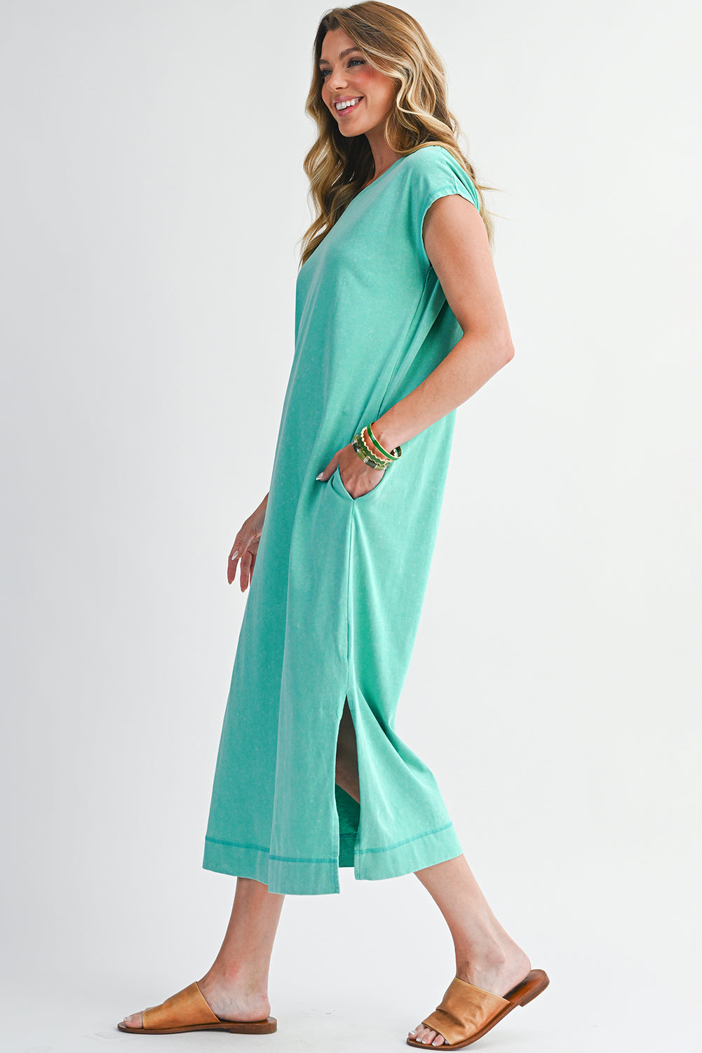 Mineral Wash Pocketed Cotton T-Shirt Dress
