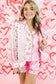 Mixed Floral Print Contrast Piping Trim Satin Tie Pajama Set
