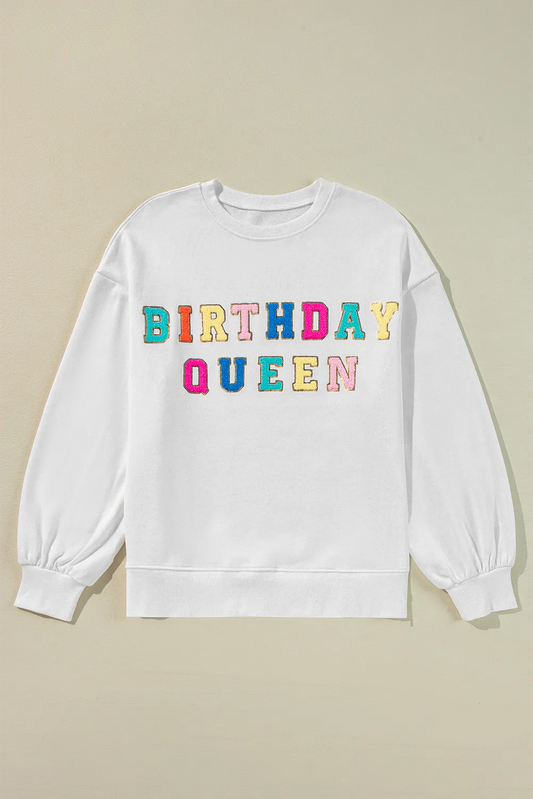 BIRTHDAY QUEEN Sequin Round Neck Long Sleeve Sweatshirt