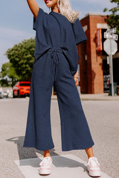 Textured Lounge Set – Relaxed Fit Tee & Drawstring Pants
