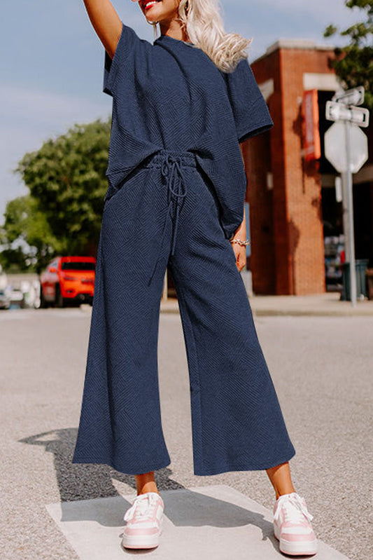Textured Lounge Set – Relaxed Fit Tee & Drawstring Pants