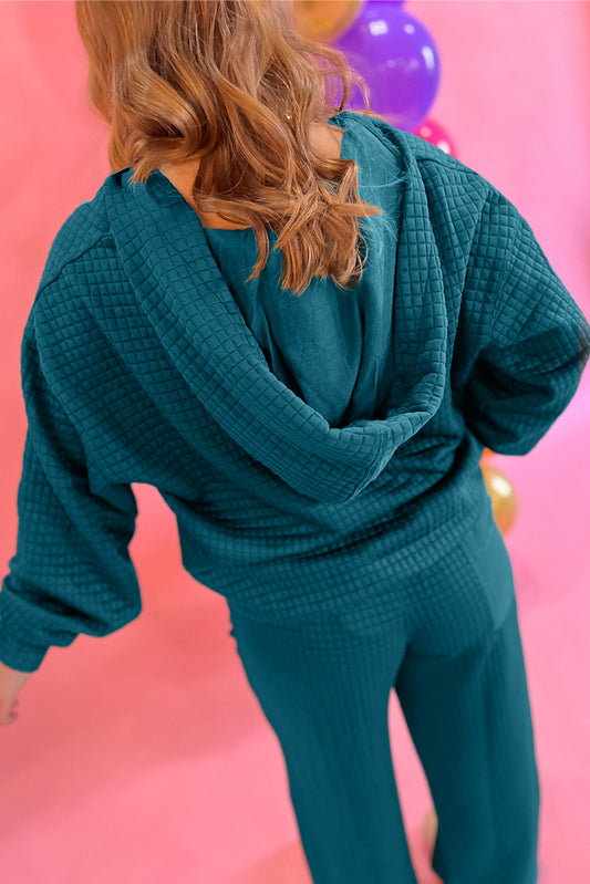Checkered Texture Hooded Top and Loose Pants Set