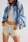 Dark Blue Washed Oversized Pocketed Denim Jacket