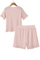 Pink Fringe Trim Waffle Knit Textured Shorts Set