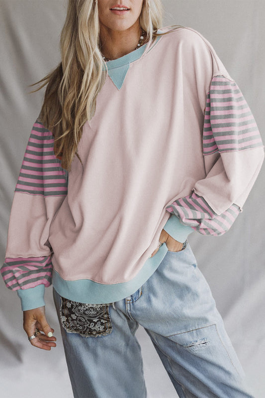 Colorblock Patchwork Striped Sleeve Sweatshirt
