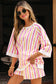 Pink Stripe Drop Shoulder Half Sleeve Loose Tee and Shorts Casual Set