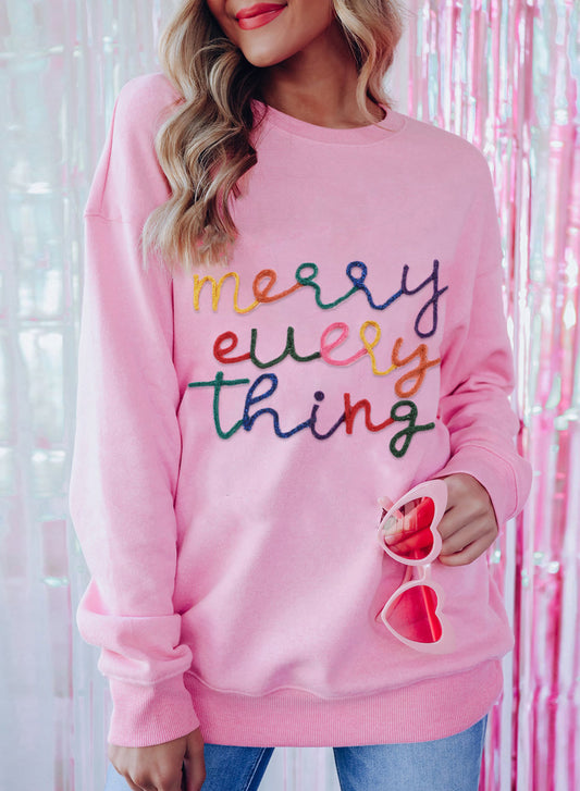 Pink Merry Every Thing Tinsel Slogan Sweatshirt