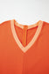 Orange Two-tone Short Sleeve V-Neck Patched Pocket Loose Romper