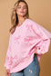 Pink Sequined Bow Graphic Round Neck Drop Sleeve Sweatshirt