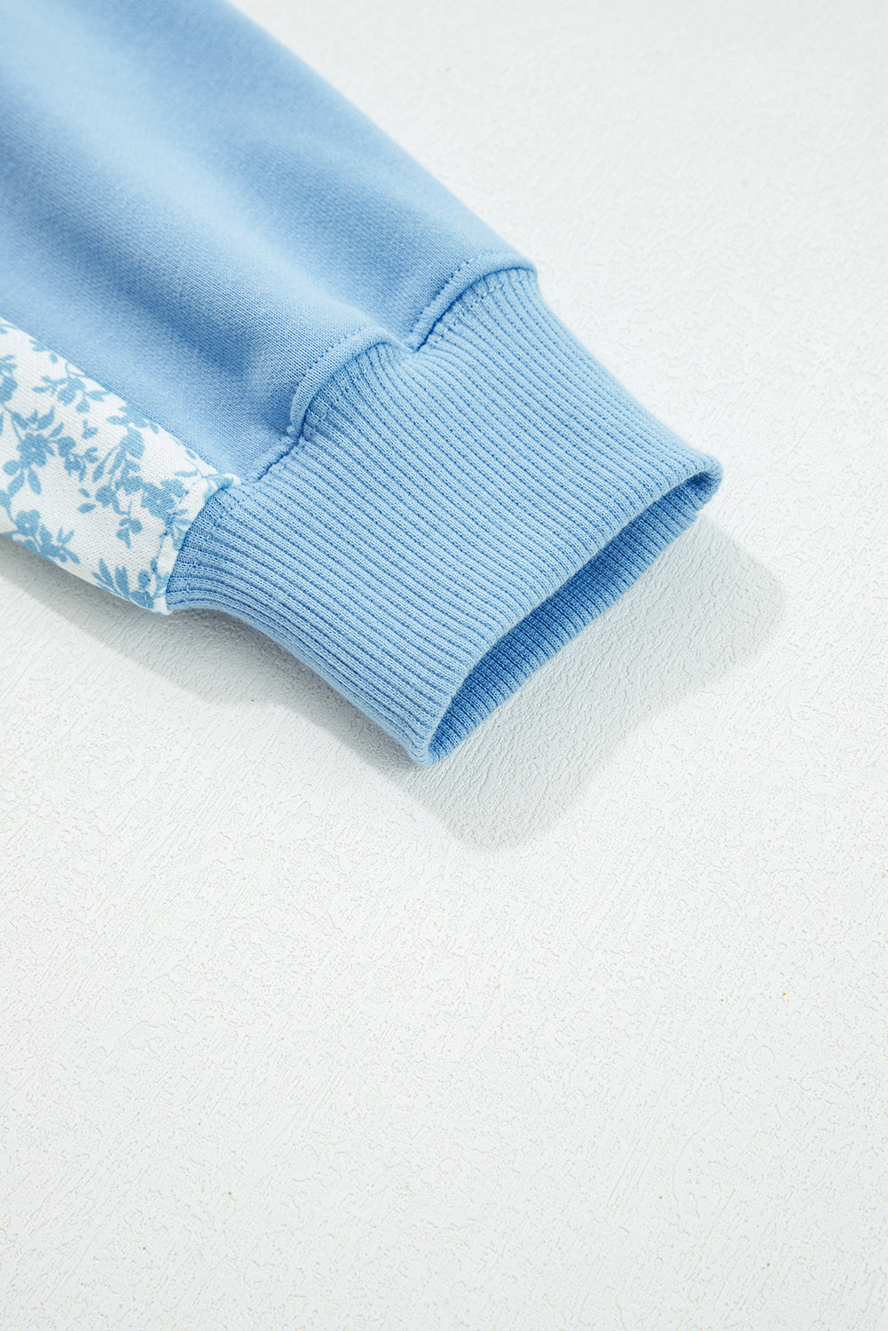 Blue Floral Patchwork Drop Shoulder Pullover and Sweatpants Lounge Set