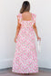 Pink Floral Ruffle Strap Maxi Dress – Cottagecore Square Neckline
