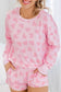 Black Heart Shape Print Long Sleeve Top and Shorts Loungewear Set