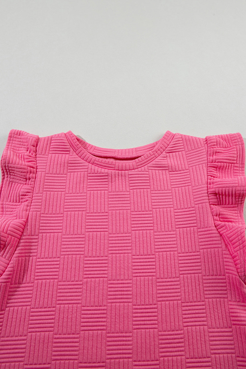 Pink Textured Ruffled Sleeve Tee and Drawstring Elastic Waistband Shorts Set
