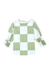 Grass Green Checkered Ruffle Smocked Cuffs Tee