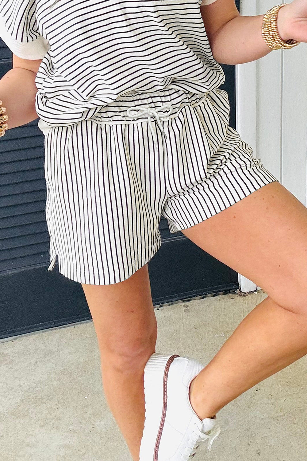 Black & White Striped V-Neck Lounge Set