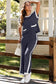Navy Blue Color Block Pocketed T-Shirt and Wide Leg Pants Set